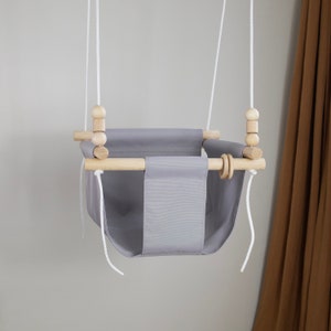 Gray Weatherproof Swing with Beads, Handmade Toddler Hammock Chair, Baby Christmas Gift No Pillow