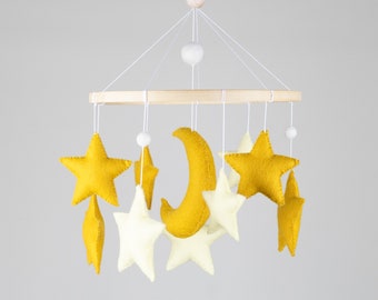 Felt Baby Mobile with Moon and Stars, Nursery Decor