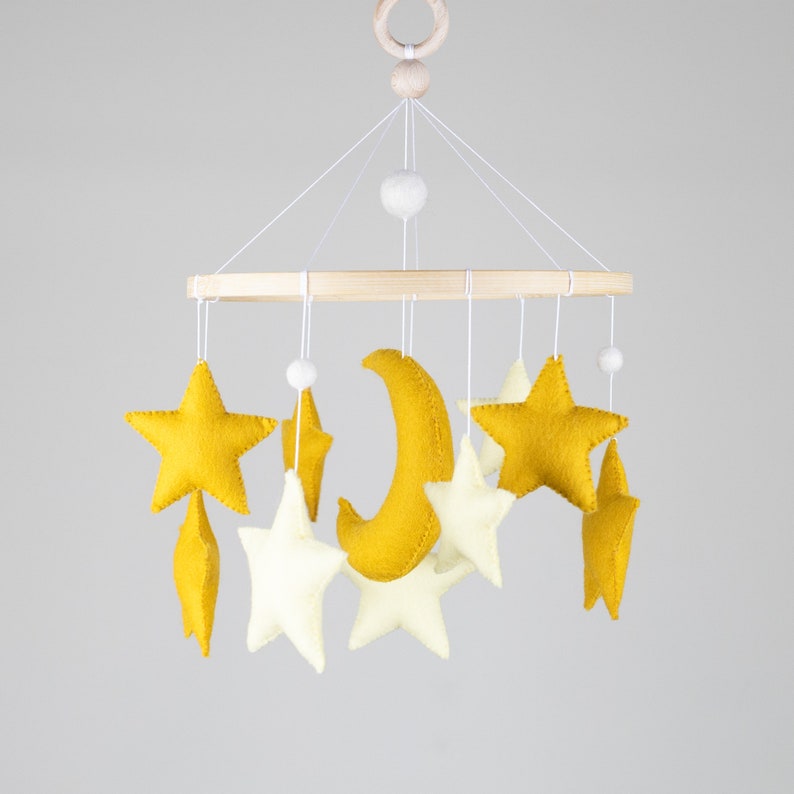 Cute bright yellow stars and moon felt baby mobile