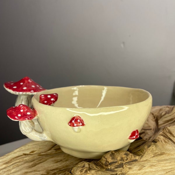 Handmade ceramic mug with mushroom - Clay mug - Cup with fly agaric - Unique pottery