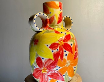 Handmade Ceramic Vase - Ceramic Vase Flowers Theme - Gift for Her - Gift For Mum