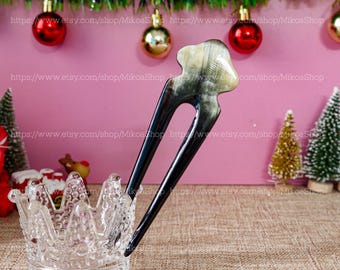 Hand Carved OX Bone Ox Horn Traditional Chinese Hairpin Dark 