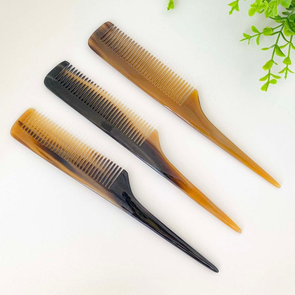 Personalized Anti-Static Full Handmade Pocket Horn Comb 19cm Natural Buffalo Mouse Tail Horn Comb, Head Massage, Middle Ages Comb, Gift her