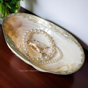 Perlmutt-Muschelschale, dekorative Riesen-Muschelschale mit Silberbesatz, Küsten-Catchall-Muschelschale, Süßigkeiten-Sammelschale, Heimdekoration