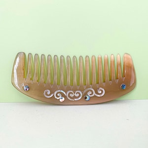 Handmade Mother-of-pearl Buffalo Horn Comb,Massage Hair Brush Curly Horn Comb Anti-static Natural Comb Mosaic Brush Buffalo