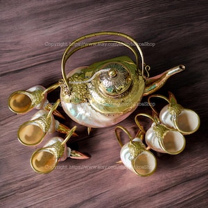 Seashell Teapots Seashell Cup Conch Shell Cups with Bronze Edges and Copper Coating Serving Wine for Home Decor Mother-of-Pearl Wine Cup