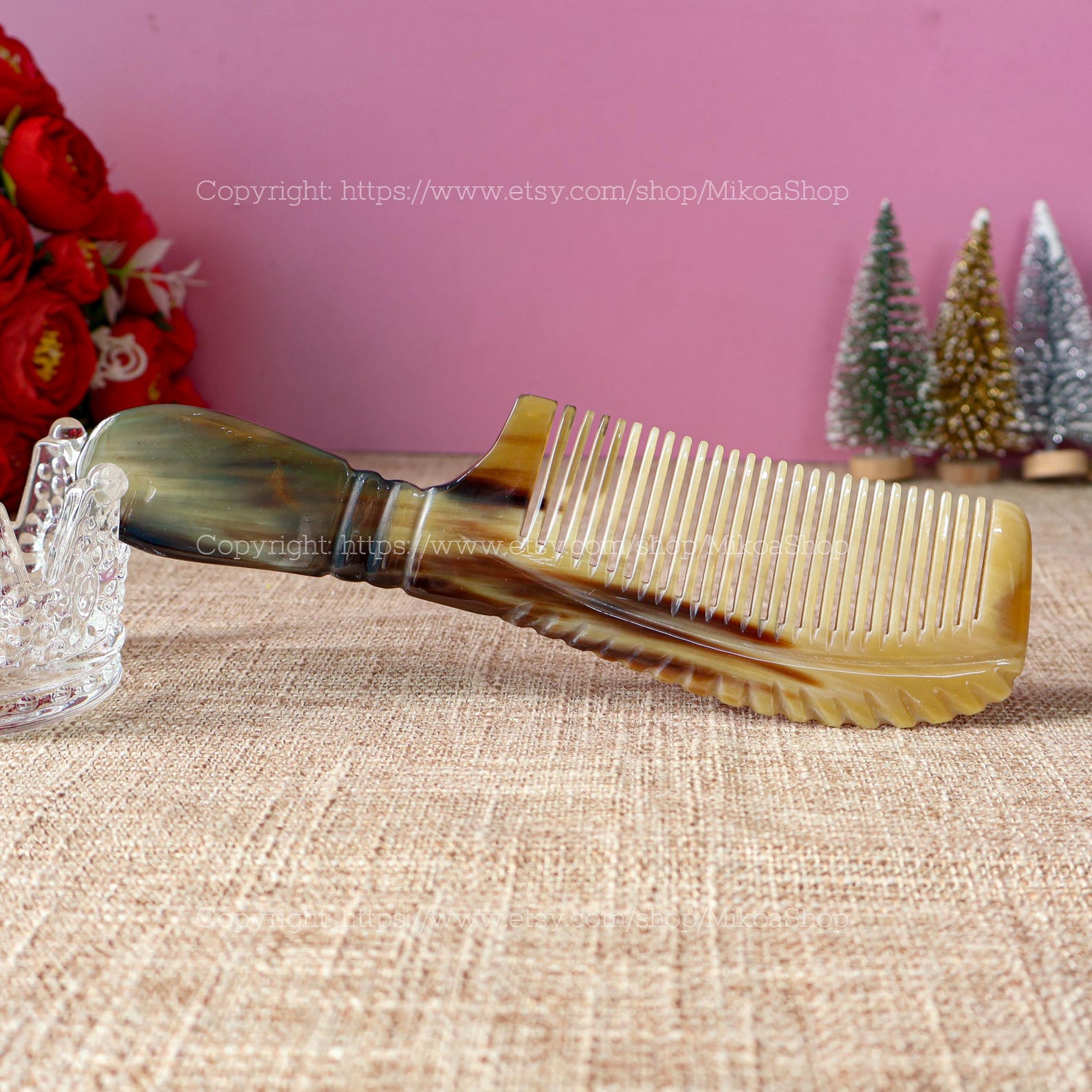 Middle Comb Personalized Engraved Name 18cm Anti-static Full Handmade Pocket Horn ...