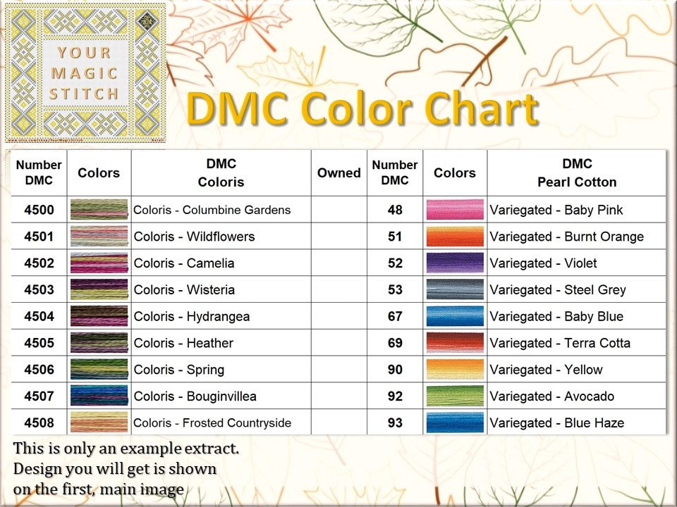 Printable DMC Thread Color Chart Tracker Inventory Sheet -  Sweden