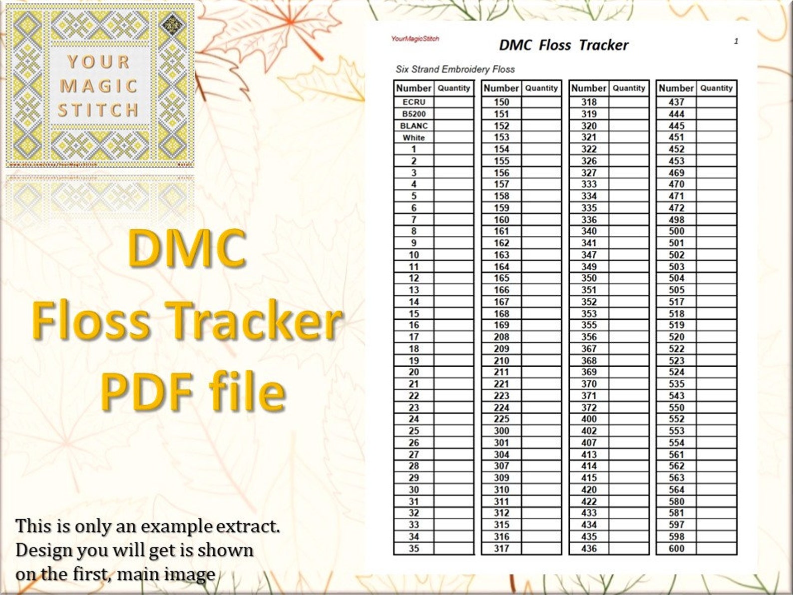 DMC Color Chart Floss Inventory Tracker digital PDF Etsy Australia