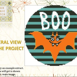 Gestreifte Fledermaus Kreuzstichmuster: Geometrisches Halloween Dekor (PDF-Muster)