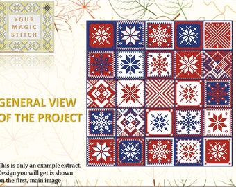 Snowflakes - counted cross stitch PDF pattern chart, instant download, DMC thread, love anniversary gift, geometric ornaments, aida