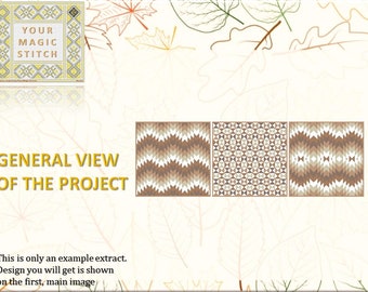 Triptych_brown - counted cross stitch PDF pattern chart, instant download, DMC thread, love anniversary gift, geometric ornaments, aida