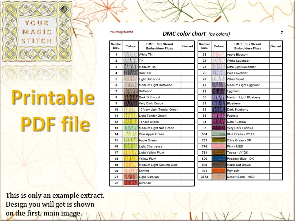 DMC Color Chart Floss Inventory Tracker digital PDF 