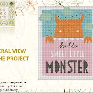 Sweet little monster - counted cross stitch PDF pattern chart, instant download, DMC thread, love anniversary gift, aida
