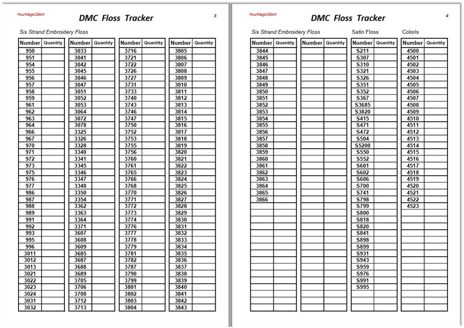 Printable Dmc Thread Color Chart Tracker Inventory Sheet.pdf DMC Color Chart Floss Inventory Tracker digital PDF - Etsy