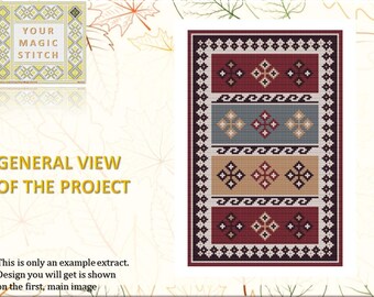 Carpet - counted cross stitch PDF pattern chart, instant download, DMC thread, love anniversary gift, geometric ornaments, aida