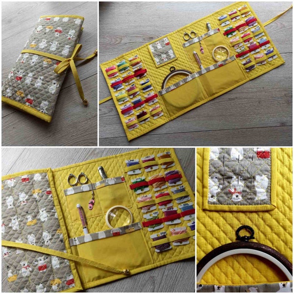 Needlework bag, Cross stitch Storage Project bag, Handicraft organizer for storing threads and scissors