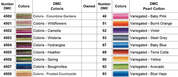 Dmc thread color chart deals