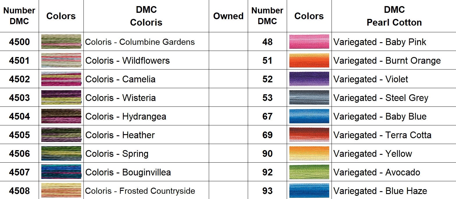 DMC Thread Color Card