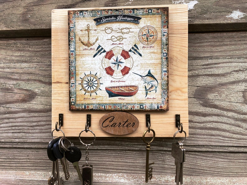 Nautical key holder for wall hook rack Ocean beach decor Etsy