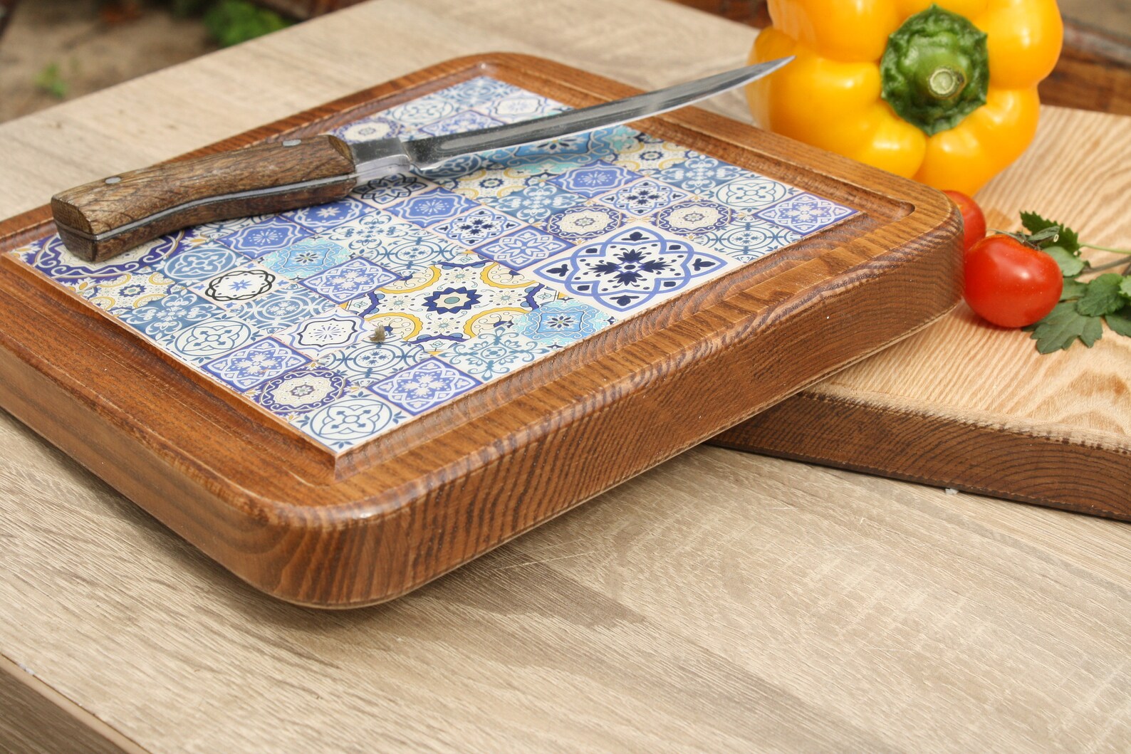 Tile cutting board wooden square cheese board for blue and Etsy