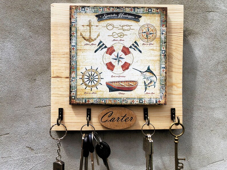 Nautical key holder for wall hook rack Ocean beach decor Etsy