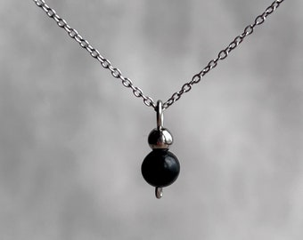 Schungit Anhänger Halskette Zierliche Choker Minimalist Halskette Boho Zarte Halskette Ball Dot Halskette Geschenk für Frauen Jeden Tag Edelstein Halskette