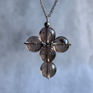 Handmade smoky quartz large cross necklace Statement contemporary pendant necklace Crystal cross necklace Bold Chunky necklace Protection