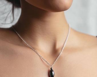 Minimalist Hematite Pendant Necklace: Stainless Steel Chain, Protection Crystal, Gift for Her