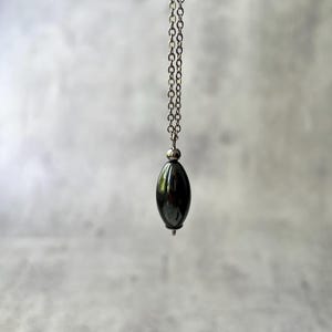 Hematite Necklace Minimalist Gemstone Pendant Protection Crystal Necklace Polished Hematite Pendant on Chain Hematite Protection Necklace