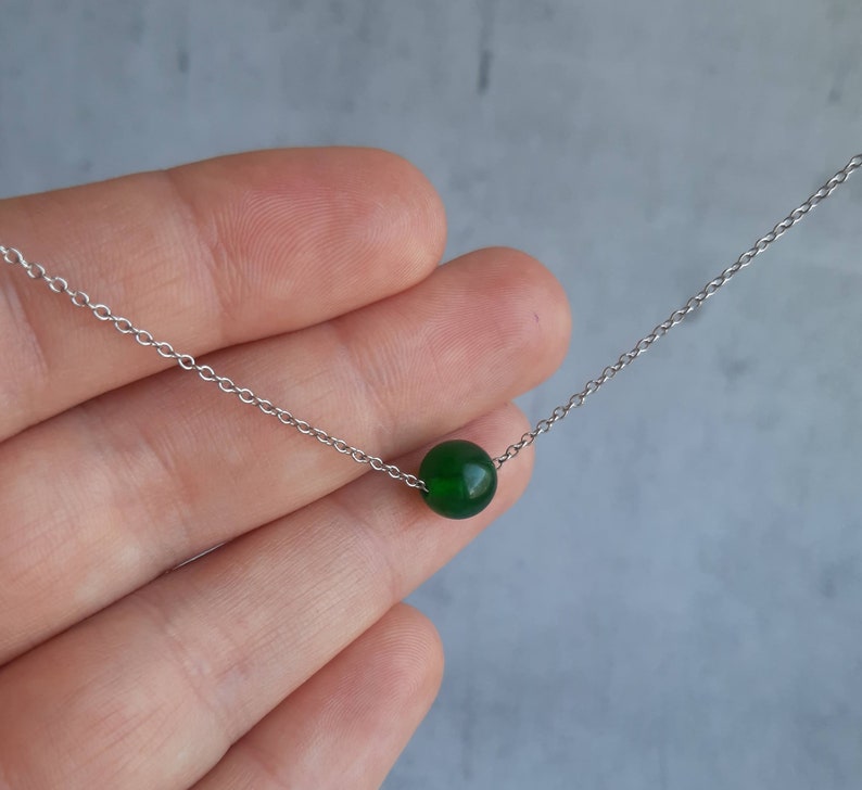 Green chrysoprase stone necklace Single bead necklace Dot necklace chocker Dainty necklace Minimalist Gift ideas for her Good luck necklace