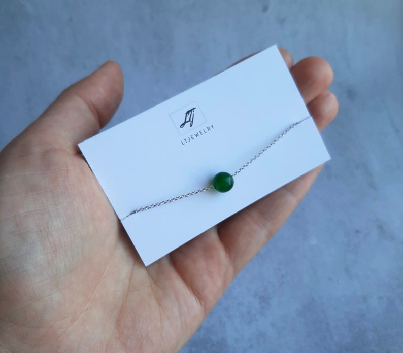 Green chrysoprase stone necklace Single bead necklace Dot necklace chocker Dainty necklace Minimalist Gift ideas for her Good luck necklace