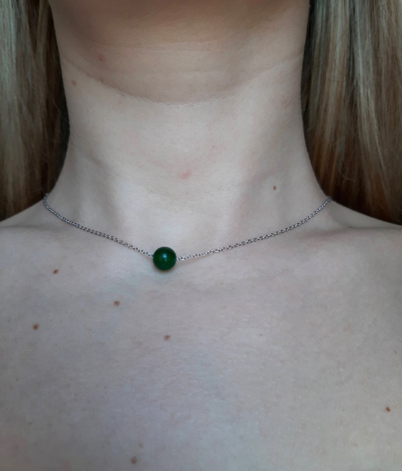 Green chrysoprase stone necklace Single bead necklace Dot necklace chocker Dainty necklace Minimalist Gift ideas for her Good luck necklace