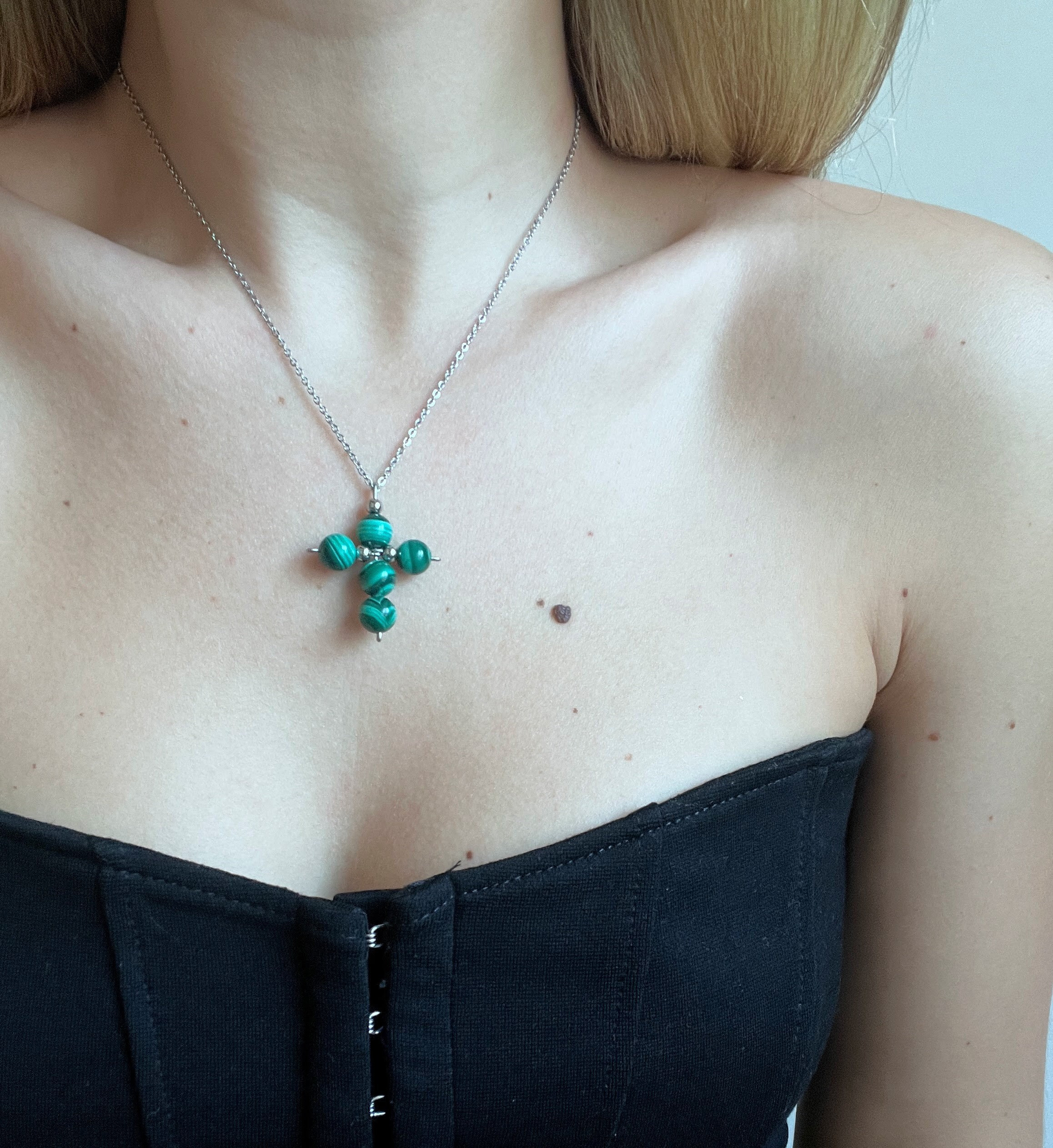 Pendentif Croix Malachite Imität Cross 34 MM X 20 MM Pierre Vert