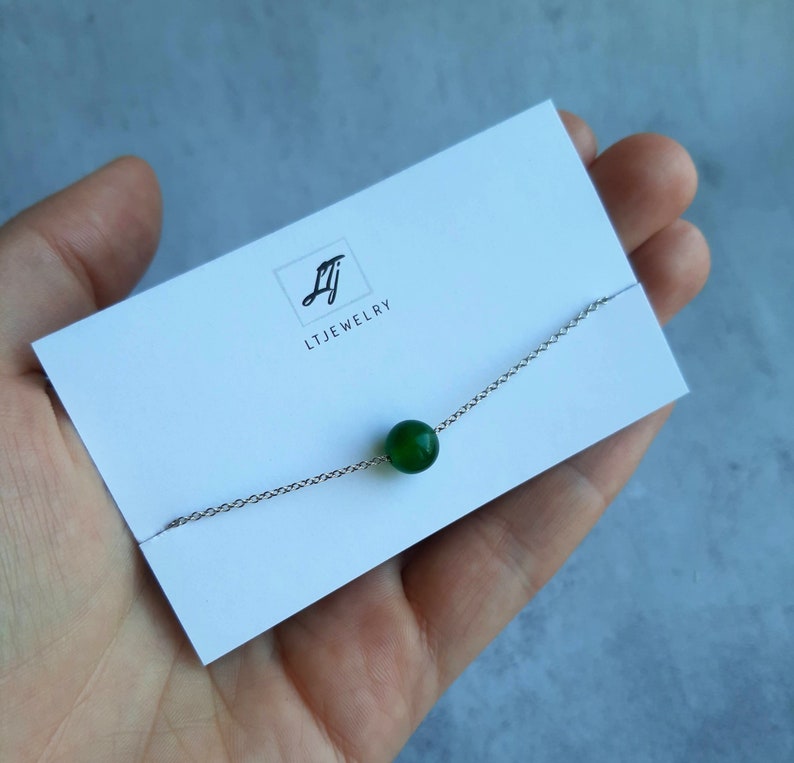 Green chrysoprase stone necklace Single bead necklace Dot necklace chocker Dainty necklace Minimalist Gift ideas for her Good luck necklace
