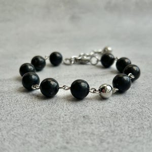Shungite Bracelet with Stainless Steel Black Shungite Protection Bracelet Minimalist Unisex Gift Modern Shungite Bracelet Healing jewelry