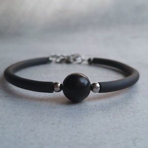 Minimalist black shungite bracelet for women Protection bracelet Stackable bracelet Healing bracelet Gift ideas for her Single bead bracelet