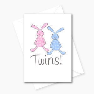 Cute New Baby bunnies TWINS card BOY / GIRL / Mixed