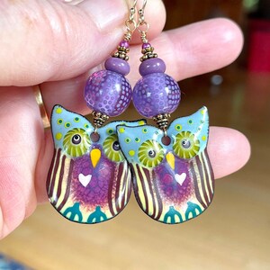 Give a Hoot.  Enamel, Cathleen Zaring, luscious colors, whimsy, birds, juicy