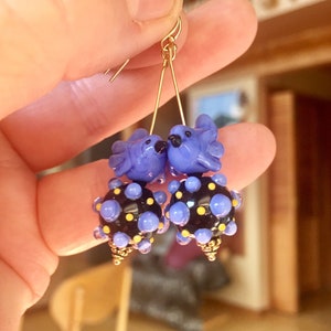 Berry Birdies.  Lampwork Earrings,