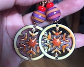 Amish Quilt Design Enamel pendant, lampwork beads, Stripes,