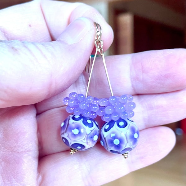 Crown Jewels.  Artsy Orbs.  Lilac lampwork, detailed design, translucent crowns, dressy