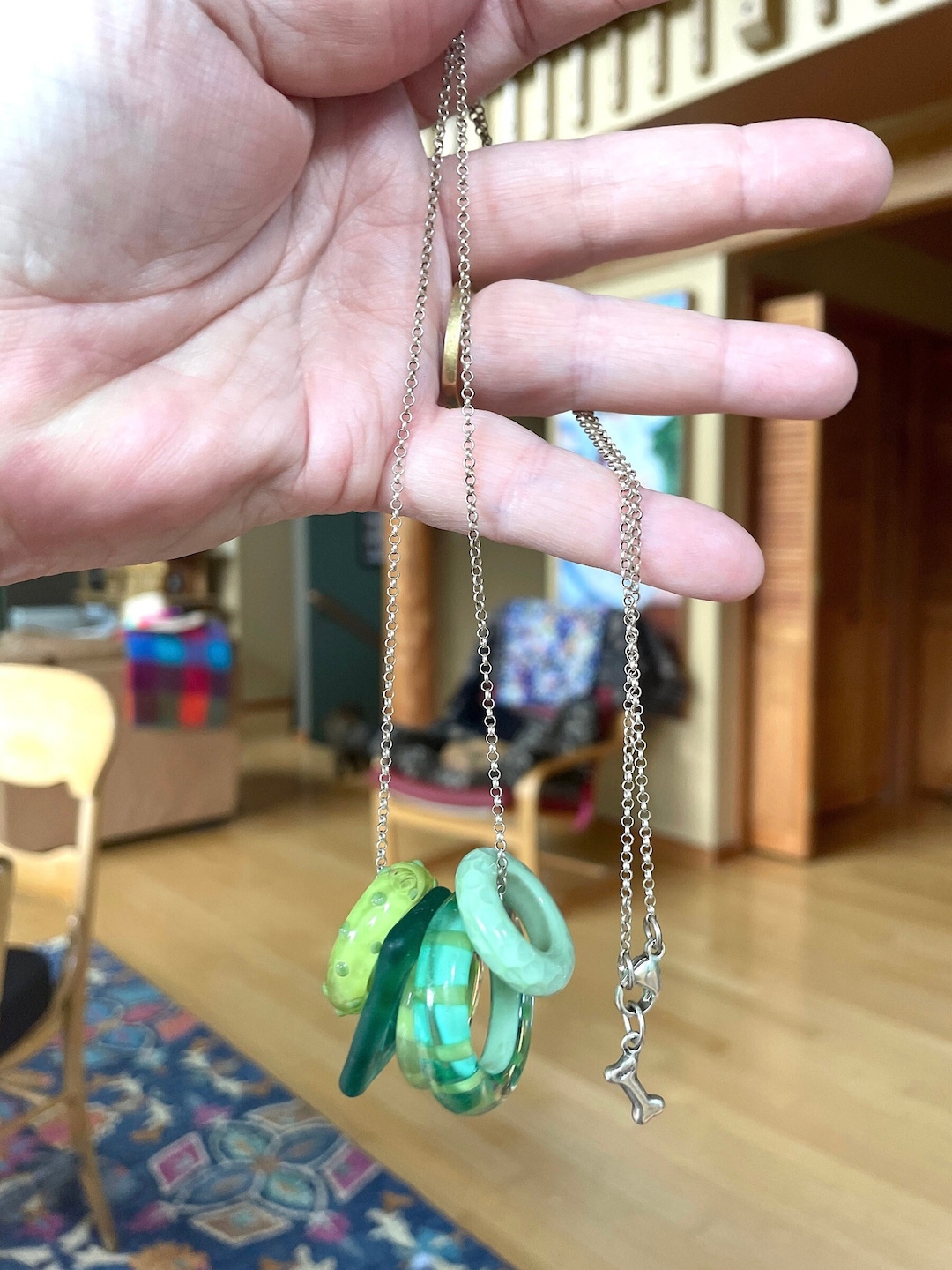 Green Glass Ring Necklace. Arty Hip Whimsy Ball Chain Etsy