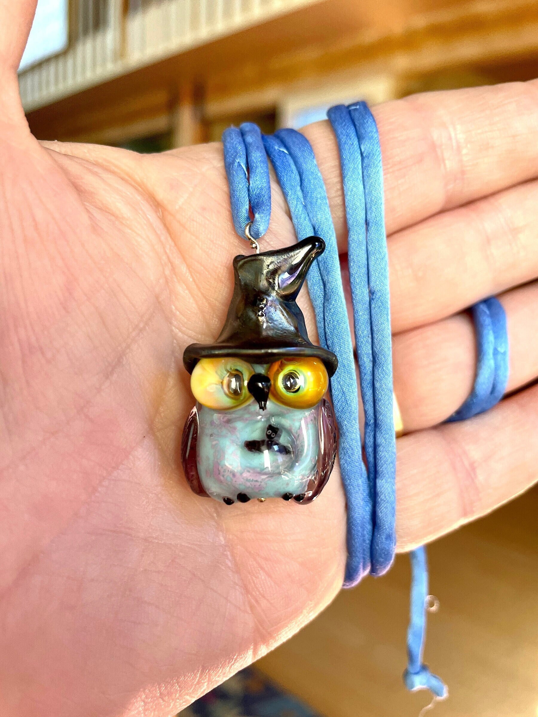 All Hallows Hoot.  Halloween Owl, whimsy, murrini, witches hat