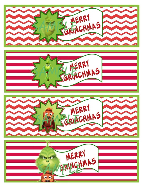 Grinch Digital Water Label Merry Grinchmas | Etsy