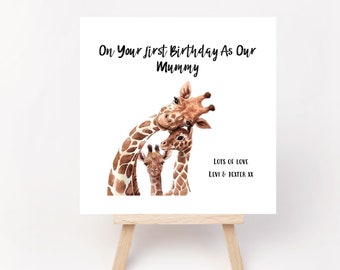 On Your First Birthday As Our Mummy Card - Happy Birthday Mummy - Mummy - Giraffe - Personalised Card -Birthday Card From The Babies - Twins