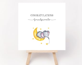 Félicitations aux nouveaux grands-parents - Carte pour les grands-parents - Carte de félicitations - Bébé éléphant - Nouveaux grands-parents - Carte de grands-parents mignons