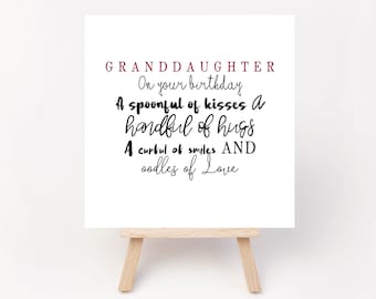 To My Granddaughter On Your Birthday - Granddaughter Birthday Card - Granddaughter - A Spoonful Of Kisses - Handful Of Hugs - Oodles Of Love