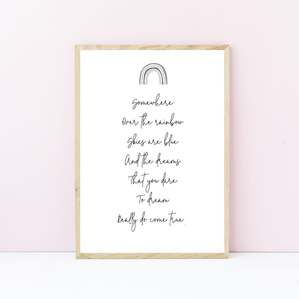 Somewhere Over The Rainbow Print - Lyric Print - Quote Print - Nursery Wall Art - New Baby Gift - Baby's Room Décor - Imprimé