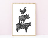 Butchers Print - Printable Wall Art - Beef - Pork - Chicken - Meat Cut Prints - Kitchen Print - Kitchen Sign- Printed or Digital
